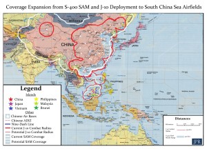 The authors publish, for the first time, a new map showing the effect of South China Sea Air Strips being built by the People’s Liberation Army, on the Effective Range of Chinese S-400 surface-to-air missiles and the J-10 multi-purpose fighter.
